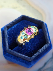 14k Yellow Gold Brazilian Paraiba & Pink Tourmaline Ring Size 7 | Indulgems | Aurora
