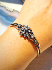 18K Rose Gold & Silver Antique Rose Cut Diamond Star Motif Bangle Bracelet | Indulgems | Designs in Real Gold