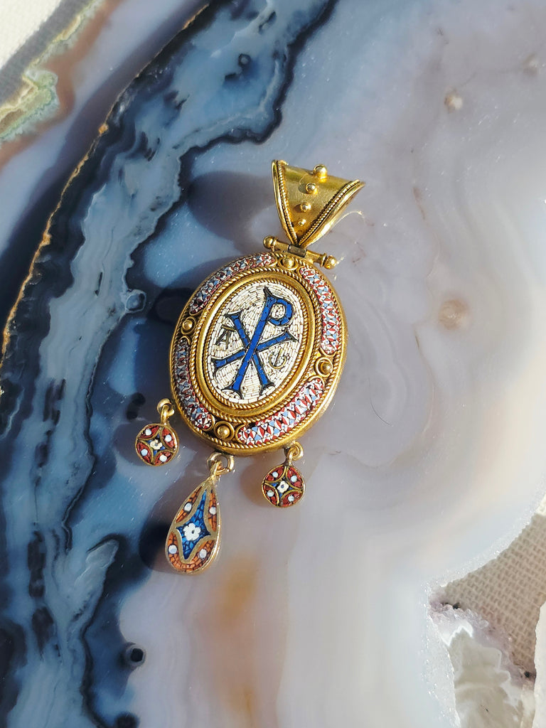 18k Solid Gold Antique Micromosaic Pendant Locket | Indulgems