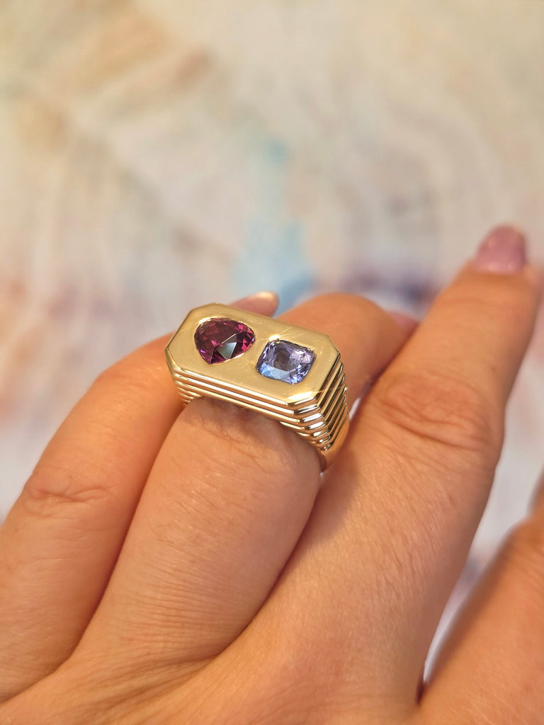 14k Yellow Gold Malaya Garnet & Ceylon Sapphire Ring Size 8 | Indulgems