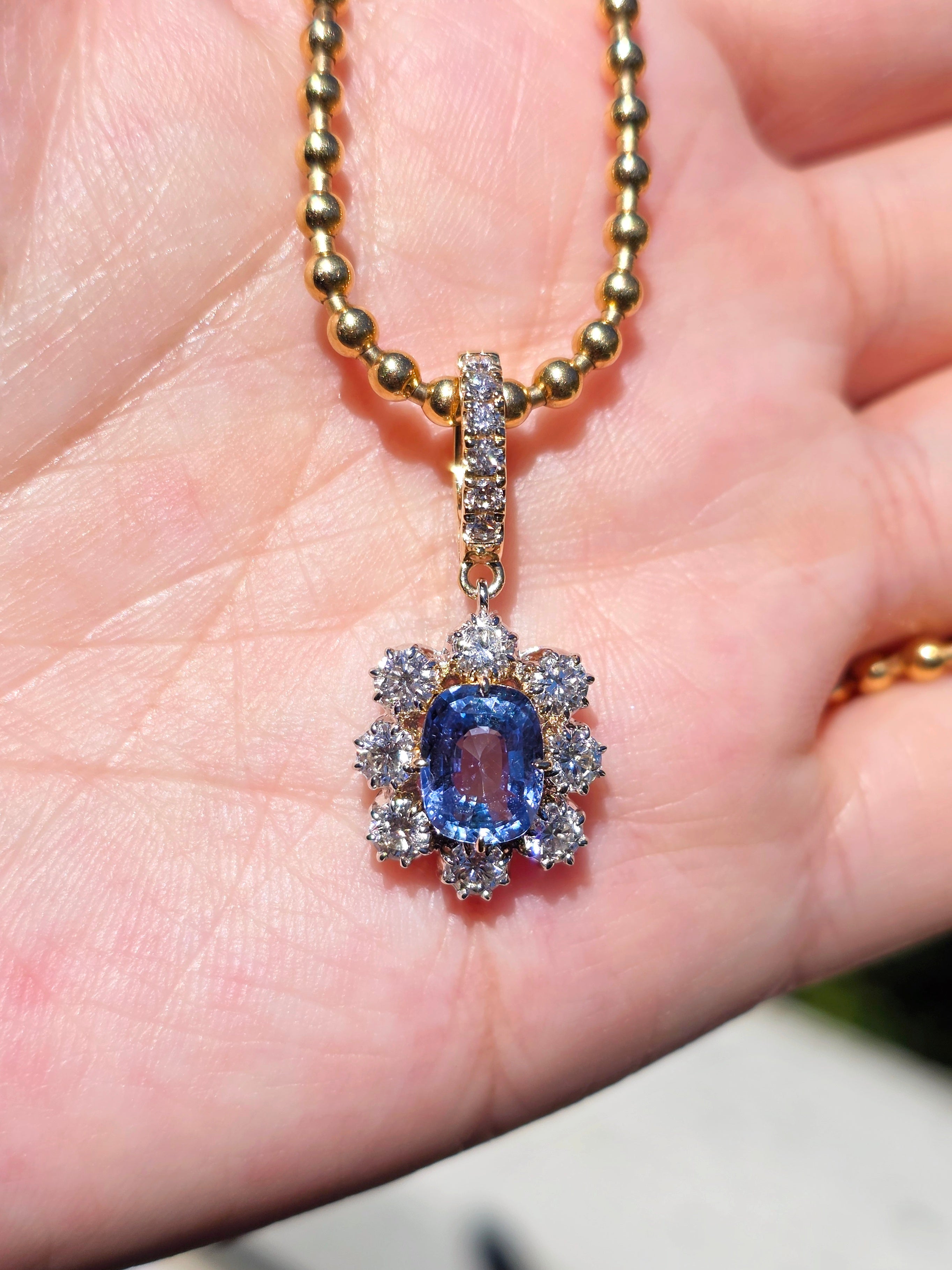14k Solid Gold Unheated Sapphire Natural Diamond Pendant | Indulgems | Diana Collection