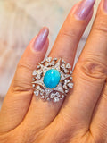 18k Solid Gold & Silver Turquoise & Diamond Ring  Size 8 | Indulgems | Antique Revival