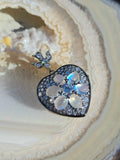 14k Yellow Gold & Sterling Silver Rainbow Moonstone Lab-grown Diamond Heart Locket Pendant | Indulgems