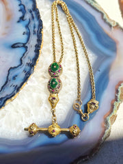 18k Solid Gold Green Enameled Watch Chain Necklace with Ruby Accent | Indulgems | Antique Revival