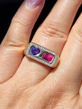 14k Yellow Gold Winza Parti Sapphire Heart & Mahenge Spinel Two Stone Signet Ring Size 10 | Indulgems | Duality