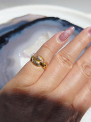 18K Yellow Gold Antique Diamond Pave Double Headed Snake Toi et Moi Ring Size 5 | Indulgems | Designs in Real Gold