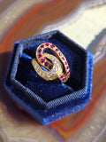18k Solid Gold Mid Century Diamond Ruby Bypass-style Ring Size 4.5 | Indulgems | Vintage