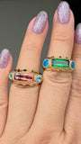 14k Solid Gold Pink Tourmaline & Apatite Gemstone Band Ring Size 8 | Indulgems | Aurora
