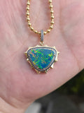 14k Yellow Gold Aurora Halo Australian Opal Pendant | Indulgems