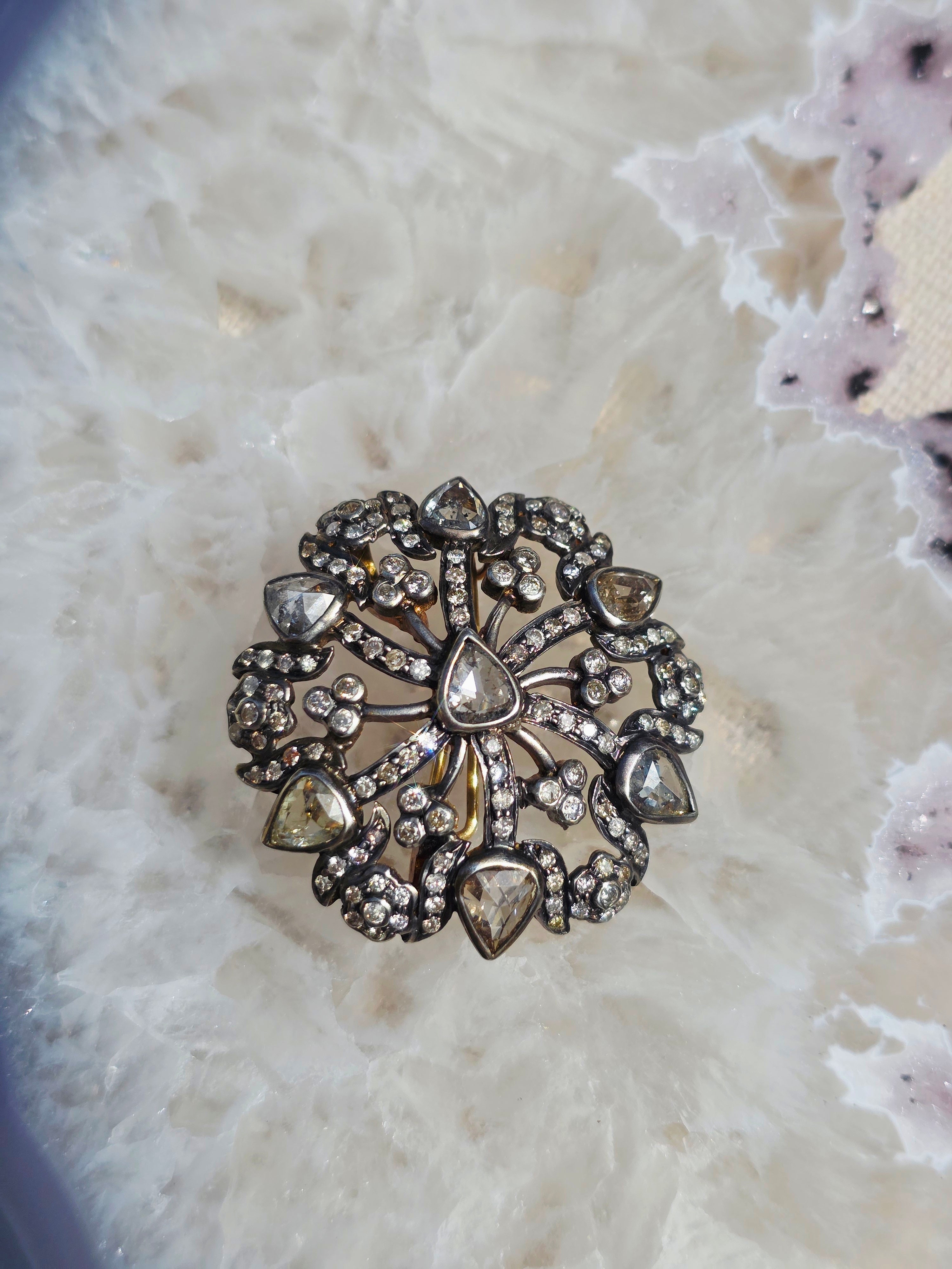 Antique 5 Carat Rose-cut Diamond Brooch Pendant in Silver | Indulgems