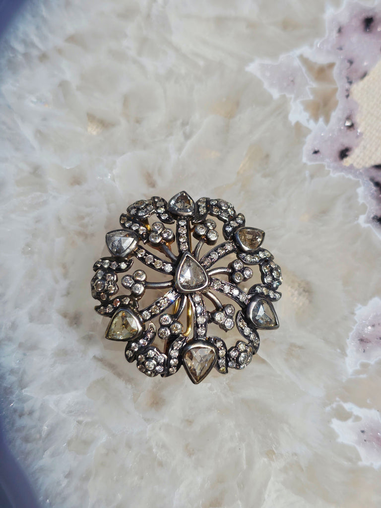 Antique 5 Carat Rose-cut Diamond Brooch Pendant in Silver | Indulgems