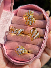 18k Solid Gold Diamond Ribbon Curved Ring Size 7 | Indulgems |Vintage