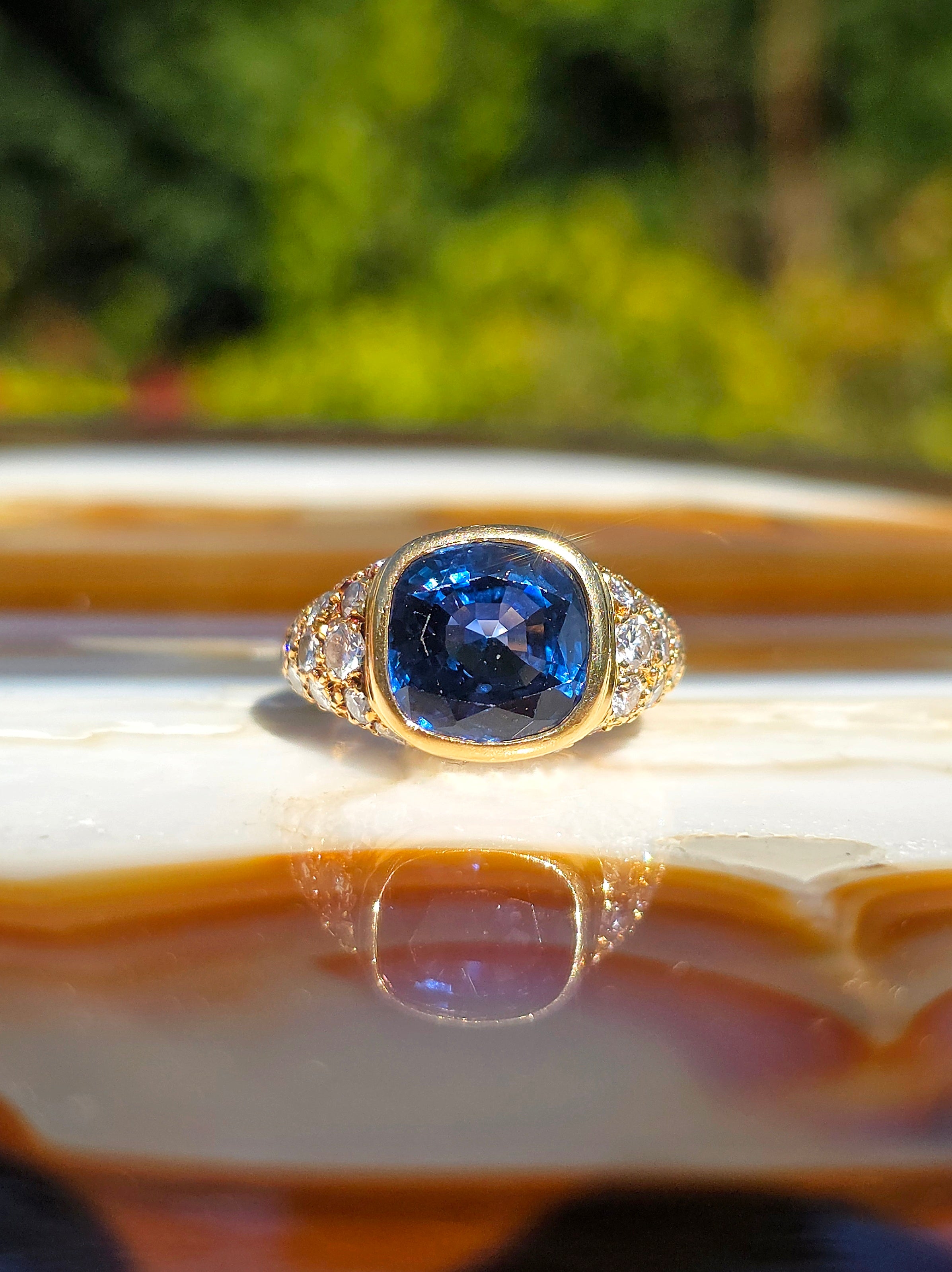 18k Solid Gold 5.8ct Royal Blue Sapphire & Diamond Vintage Ring Size 6.5 | Indulgems