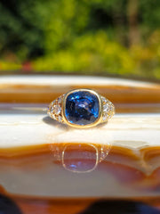 18k Solid Gold 5.8ct Royal Blue Sapphire & Diamond Vintage Ring Size 6.5 | Indulgems