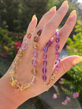 Multicolor Amethyst, Lemon Quartz, Cognac Quartz Large Gemstone Bead Necklace with 18K Yellow Gold Antique Inspired Fist Hand Clasp