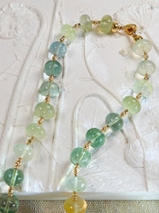 Natural Prehnite Gemstone Large Gemmy Bead 14k Yellow Gold Necklace 18"