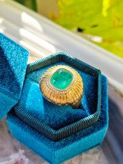 18k Solid Gold 6.8 Carat Zambian Emerald Cushion Statement Signet
