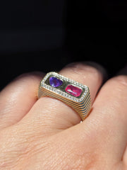 14k Yellow Gold Winza Parti Sapphire Heart & Mahenge Spinel Two Stone Signet Ring Size 10 | Indulgems | Duality