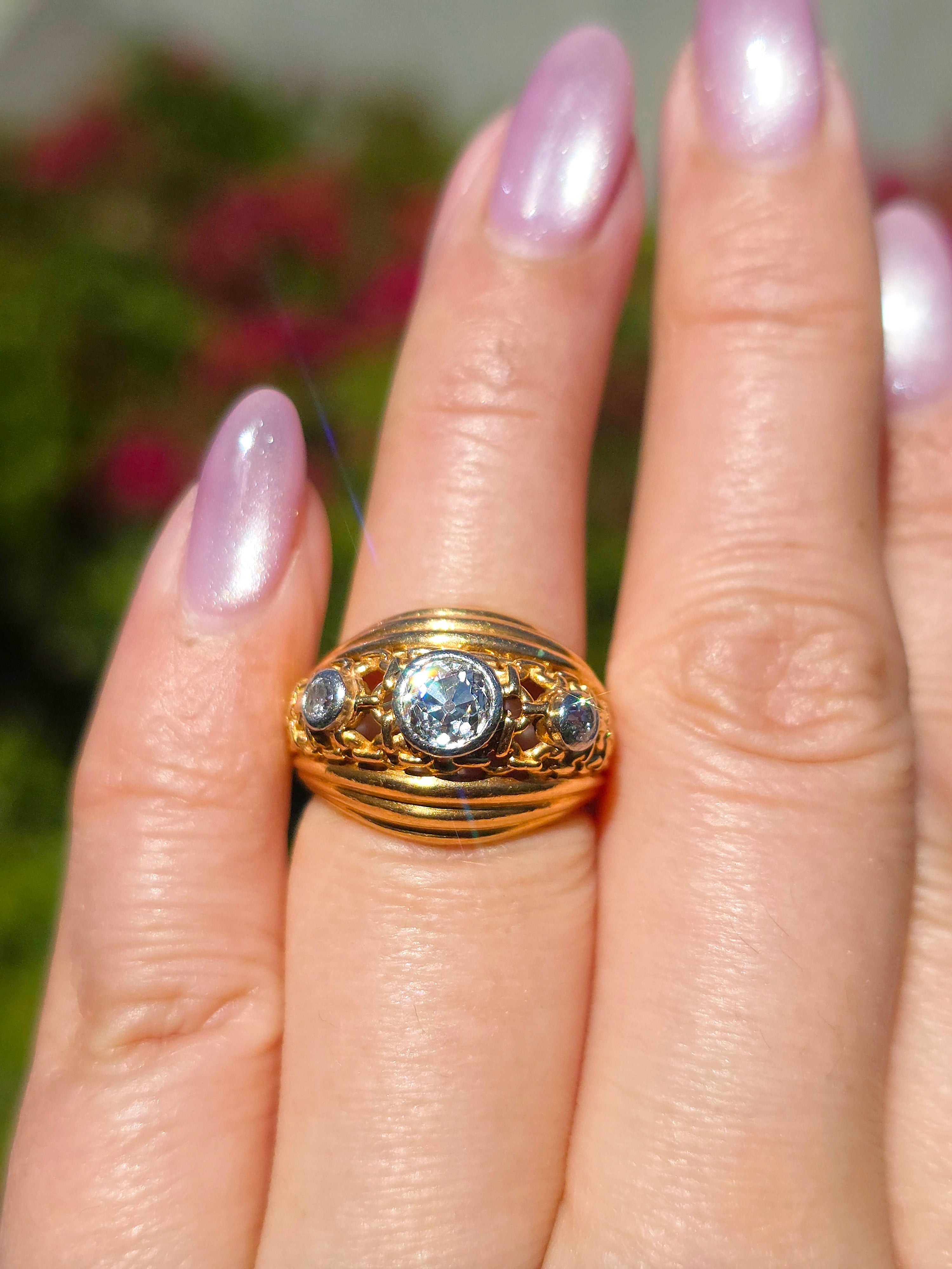 18k Solid Gold Old Cut Diamond Dome Ring Size 6 | Indulgems