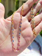 14k Yellow Gold Fancy Sapphire Rainbow Tennis Necklace | Indulgems
