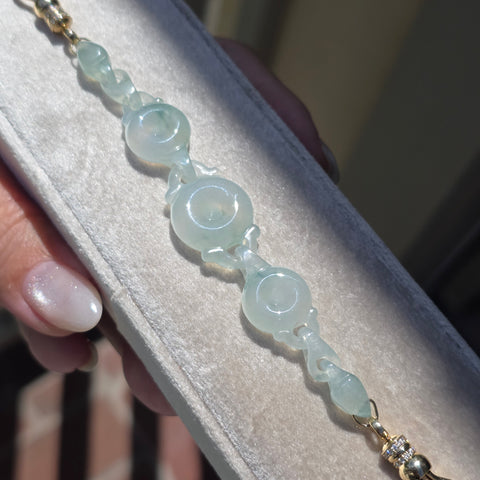 14k Yellow Gold Burmese Jadeite Handcarved Chain Extender Connector | Indulgems