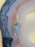 14k Solid Gold Handcarved Labradorite Seashell Pendant | Indulgems