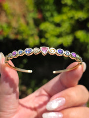 14k Yellow Gold Chubby Donut Bezel Fancy Sapphire Cuff Bangle | Indulgems