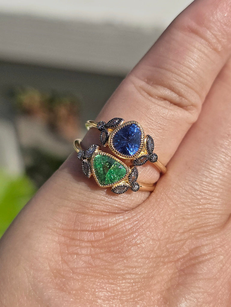18k Yellow Gold Gemstone Laurel Rings Sz 7 | Indulgems