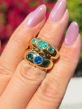 14k Yellow Gold Aurora Band Rings in Emerald & Neon Apatite | Indulgems