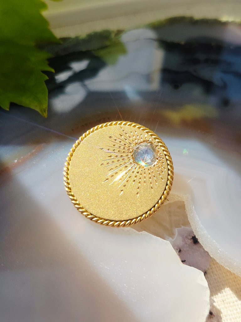 18K Yellow Solid Gold Cylindrical Brooch with Rose Cut Diamond | Indulgems | Antique Jewelry | Designs in Real Gold