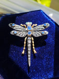 18k Solid Gold & Silver Art Nouveau Antique Dragonfly Brooch with Sapphire and Diamond | Indulgems