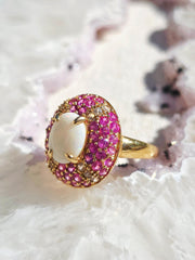 14k Yellow Gold Opal Pink Sapphire Dome Ring sz 8.5 | Indulgems