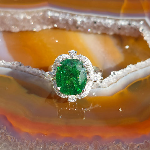 18k Solid White Gold 5.8ct Tsavorite Garnet Diamond Ring  Size 6 | Indulgems
