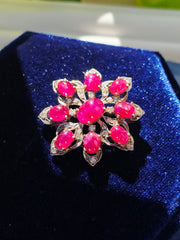14k Gold & Silver Antique Ruby Cabochon Diamond Brooch | Indulgems