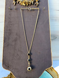 18k Solid Gold Antique Wallet Chain Necklace with Onyx Slides and Pendant |Indulgems