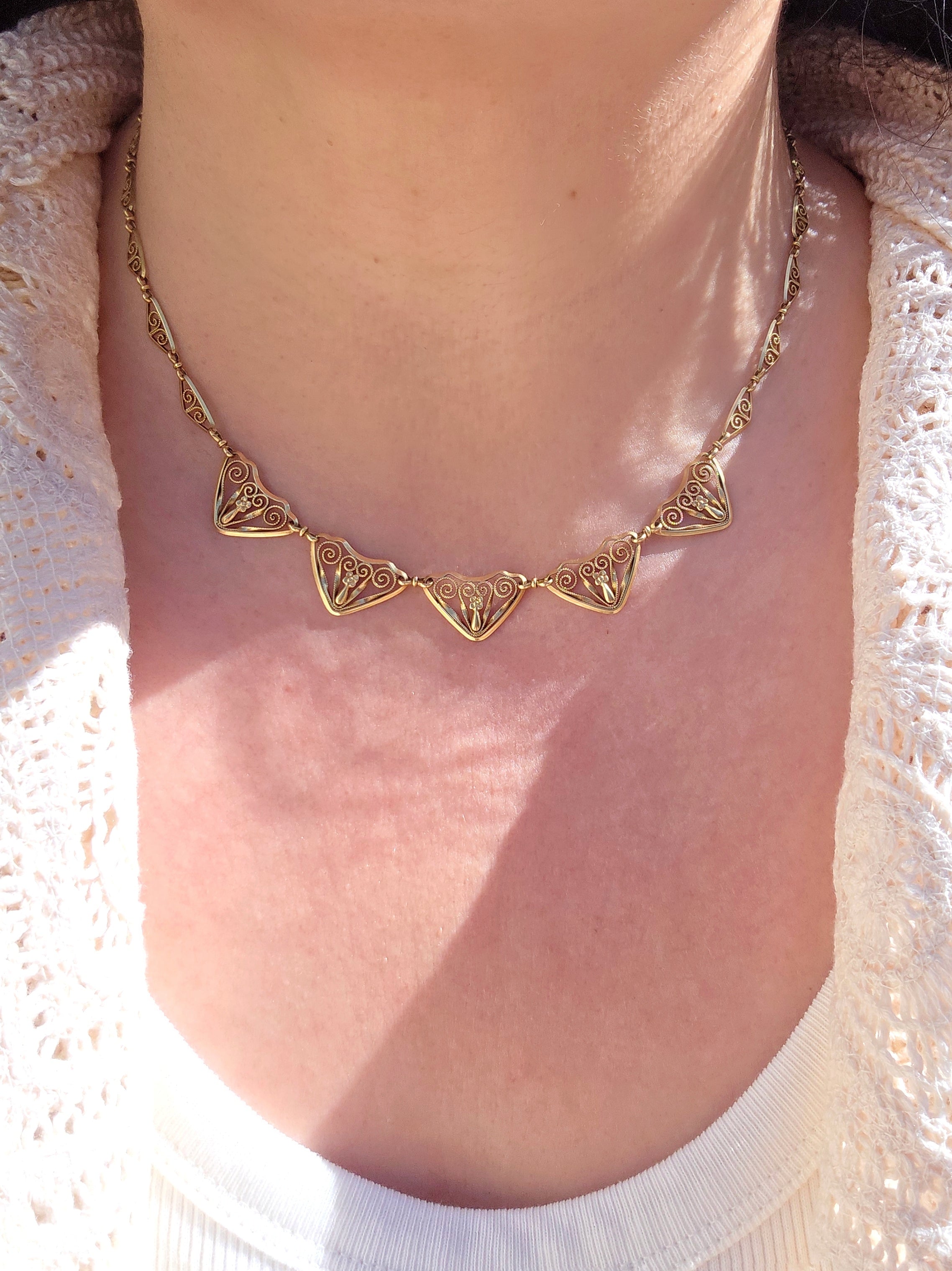 18k Solid Gold Antique French Filigree Necklace | Indulgems