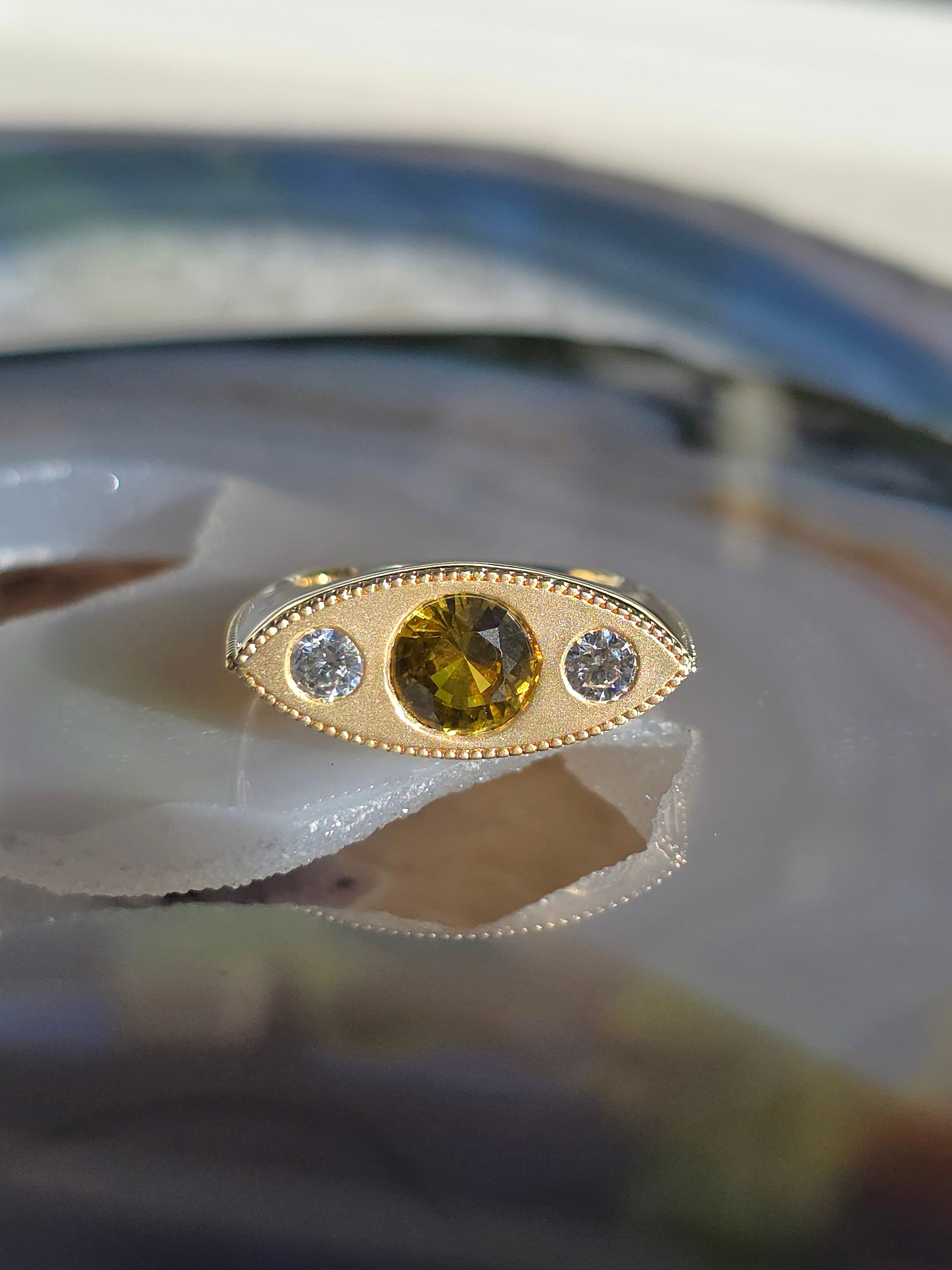 14k Solid Gold Chrysoberyl & Diamond Signet Ring Size 8 | Indulgems | Luna Collection