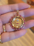 18k Solid Gold Signed Authentic Augis Love Medal Pendant Grande Model with Ruby | Indulgems