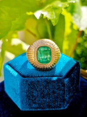 18k Solid Gold 6.8 Carat Zambian Emerald Cushion Statement Signet