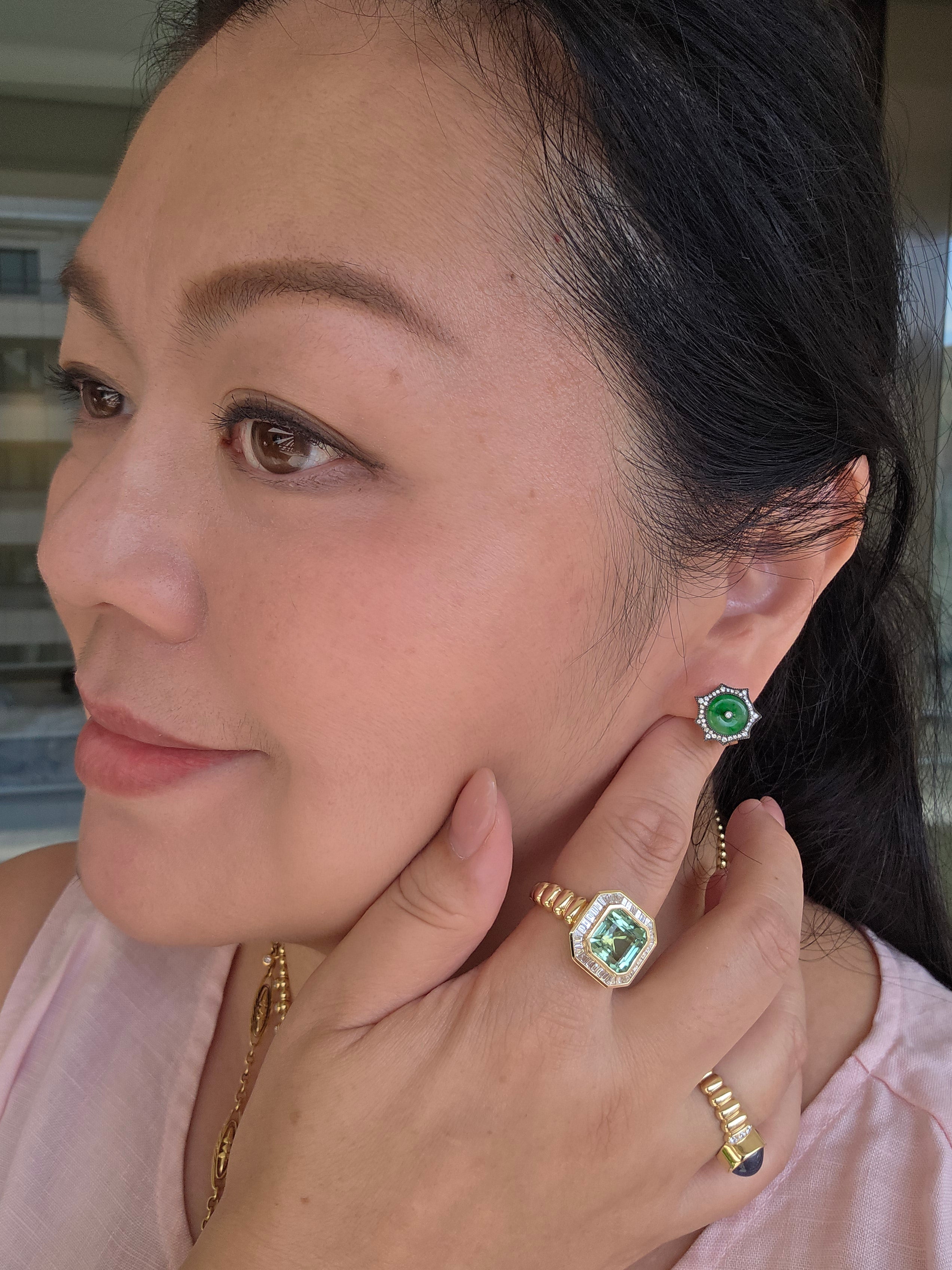 14k Yellow Gold Burmese Jadeite Donut Diamond Earrings | Indulgems