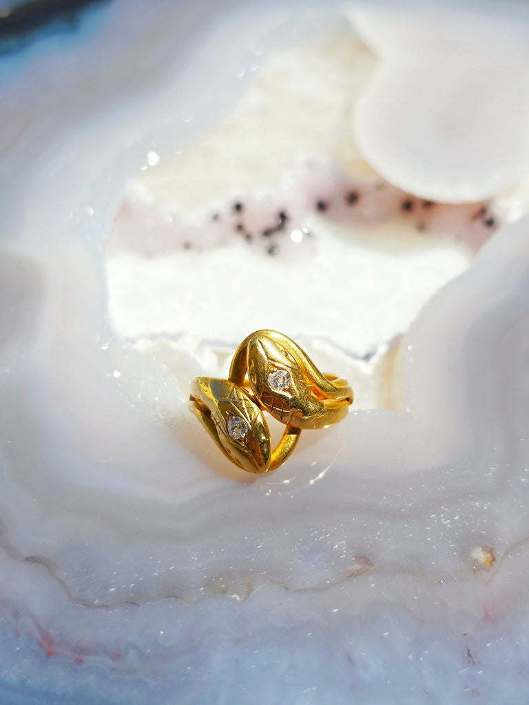 18K Solid Gold Diamond Antique Double Headed Snake Ring Sz 5.5 | Antique Jewelry | Indulgems | Designs in Real Gold