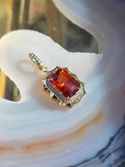 14k Yellow Gold 11ct Hessonite Garnet Pendant | Indulgems | Aurora Halo