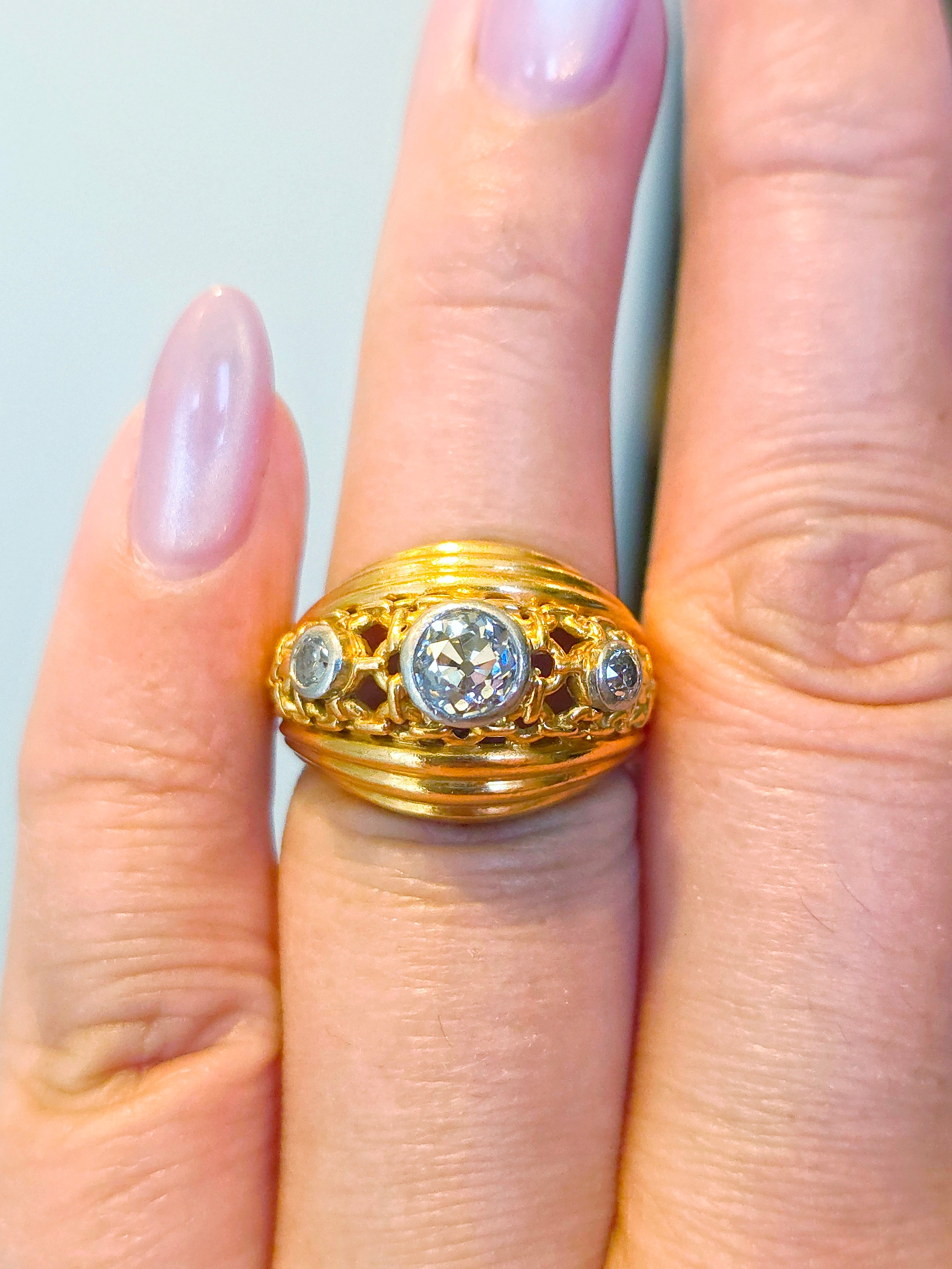 18k Solid Gold Old Cut Diamond Dome Ring Size 6 | Indulgems