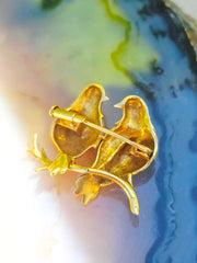 18k Solid Gold Vintage Les Inseparables Lovebirds Brooch | Indulgems