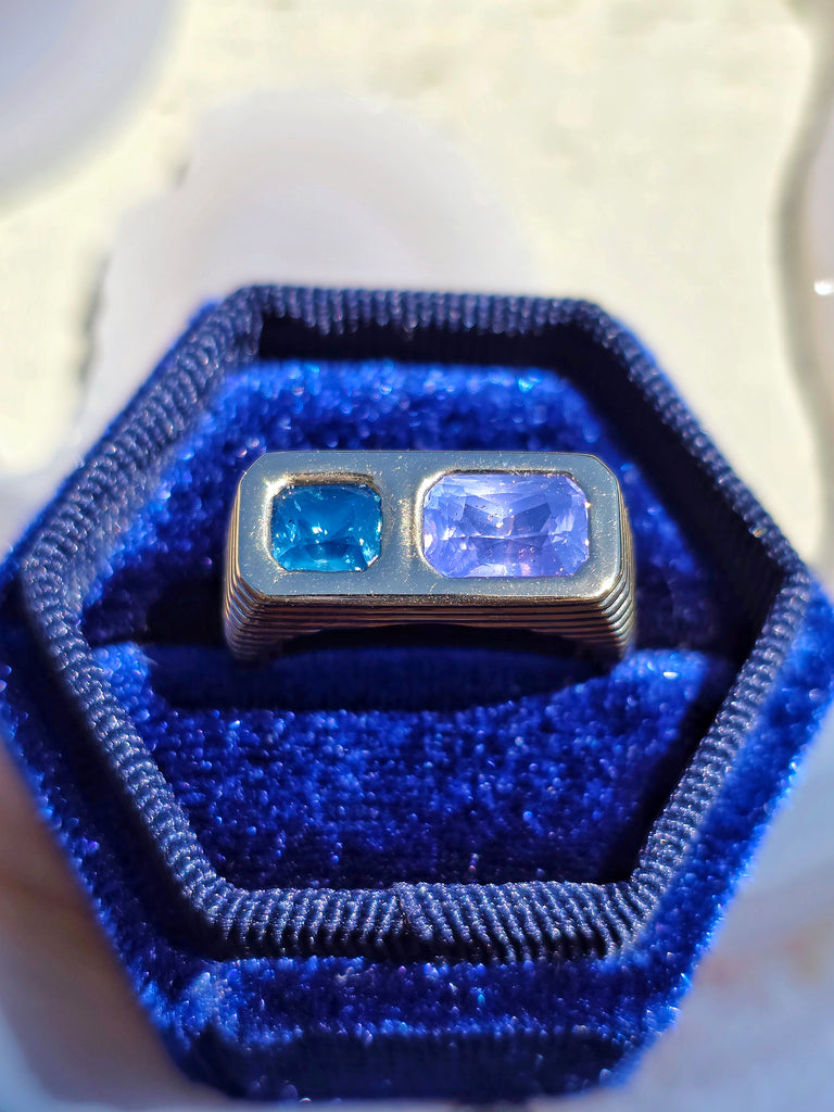 14k Yellow Gold Teal Lilac Sapphire Ring Size 8 | Indulgems | Duality