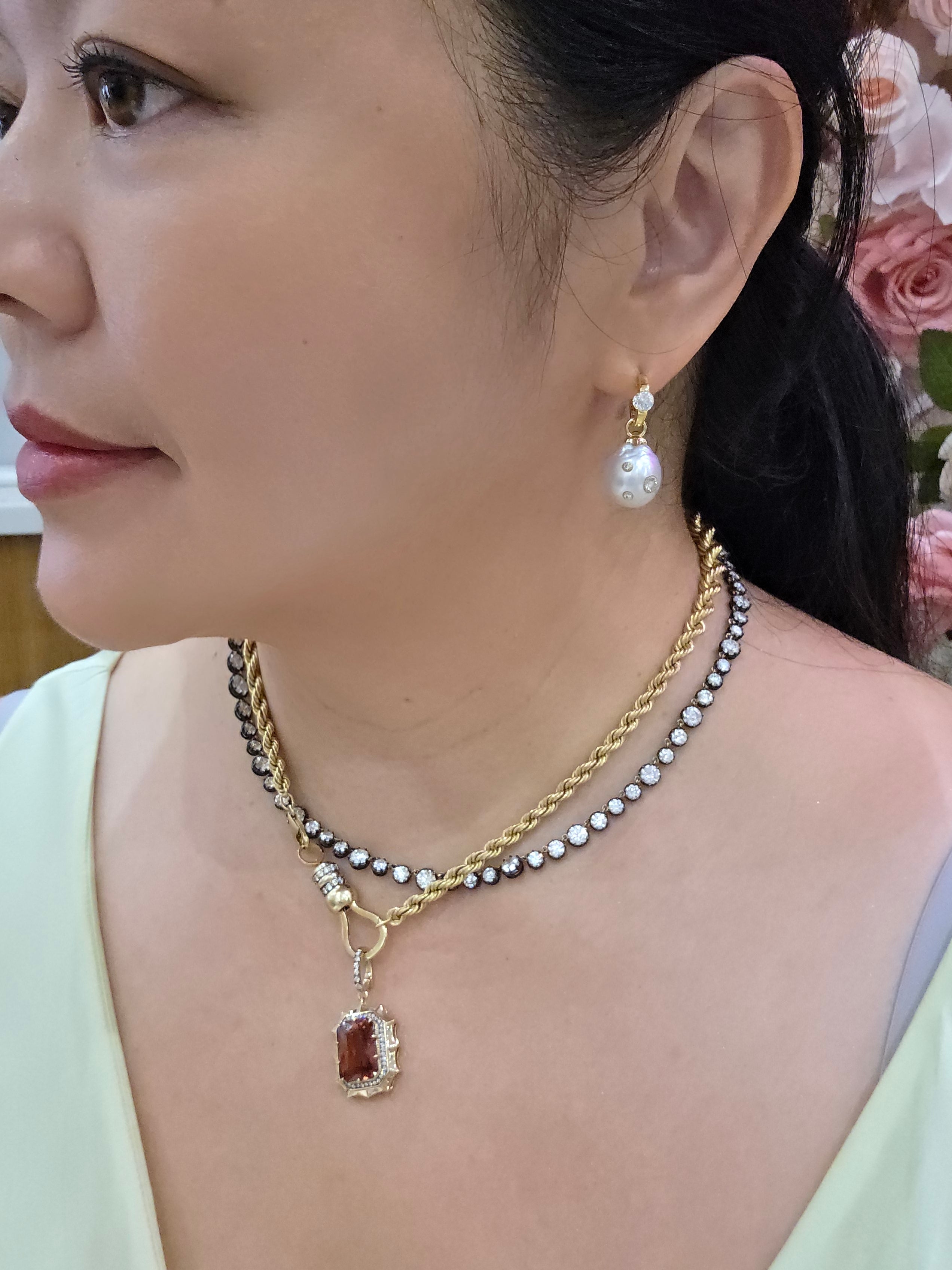 14k Yellow Gold Australian South Sea Pearl Diamond Studded Earring Charms | Indulgems