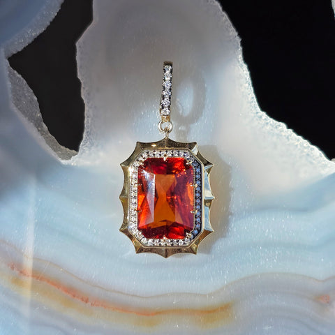 14k Yellow Gold 11ct Hessonite Garnet Pendant | Indulgems | Aurora Halo