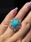18k Solid Gold & Silver Turquoise & Diamond Ring  Size 8 | Indulgems | Antique Revival