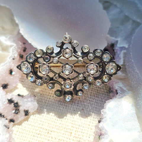 Silver & 18k Gold Antique Paste Brooch | Indulgems