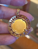 18k Solid Gold Signed Authentic Augis Love Medal Pendant Grande Model with Ruby | Indulgems
